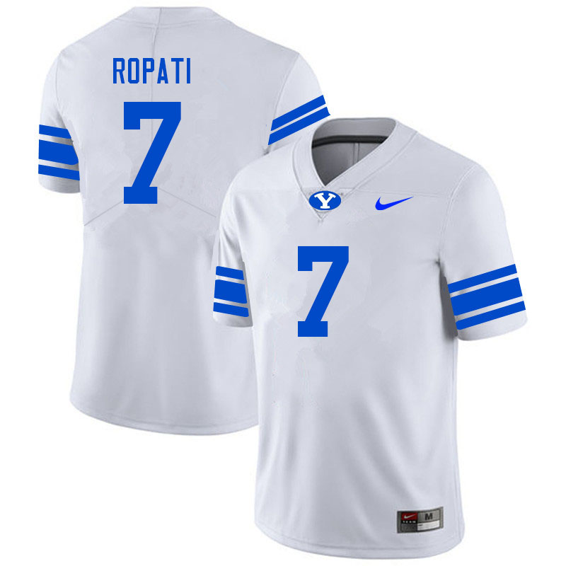 Men #7 Hinckley Ropati BYU Cougars College Football Jerseys Sale-White - Click Image to Close